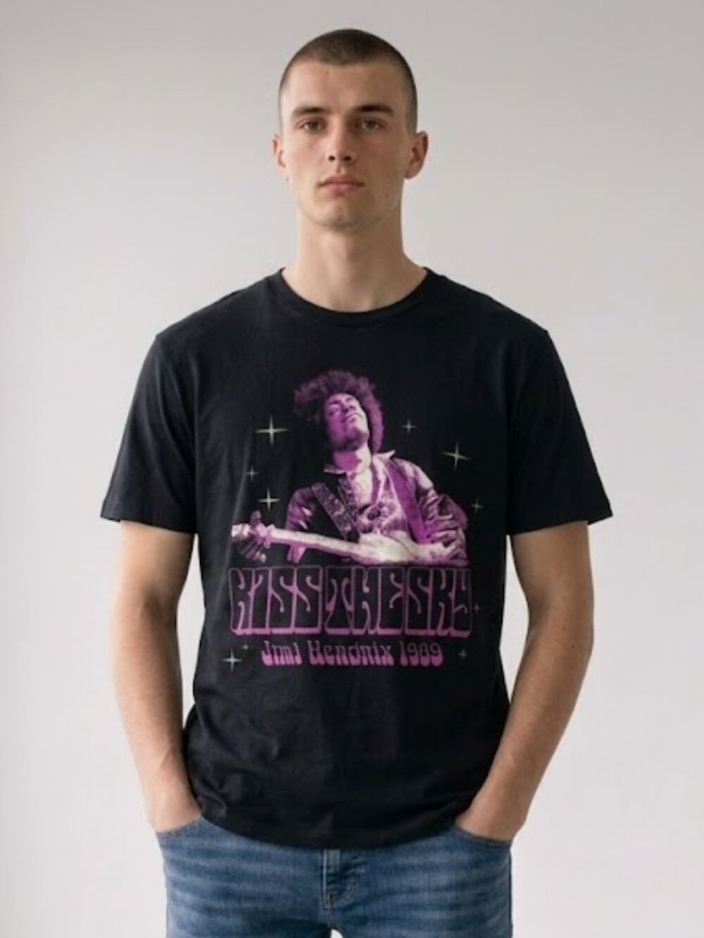 Jimi Hendrix Kiss The Sky 1969 Band Tee Ripple Junction Black T-shirt Men's XL